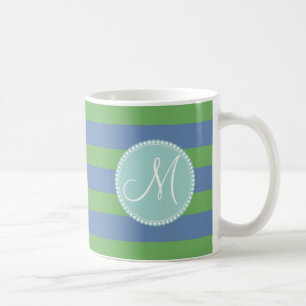 Görat randig mönster för Monogram initial grön Kaffemugg