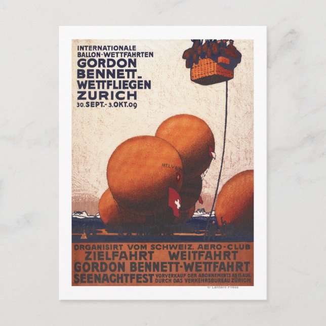 Gordon Bennett Hett-Luft Balloon Tävling Poster Vykort (Framsida)