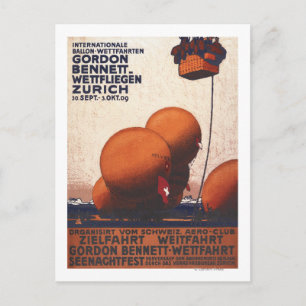 Gordon Bennett Hett-Luft Balloon Tävling Poster Vykort