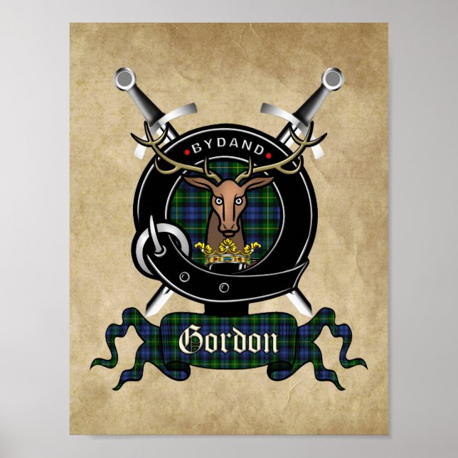 Gordon Klan Badge & Tartan 8,5x11 Poster (Framsidan)