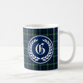 Gordon Klan Blue och Grönt Tartan Monogram Kaffemugg