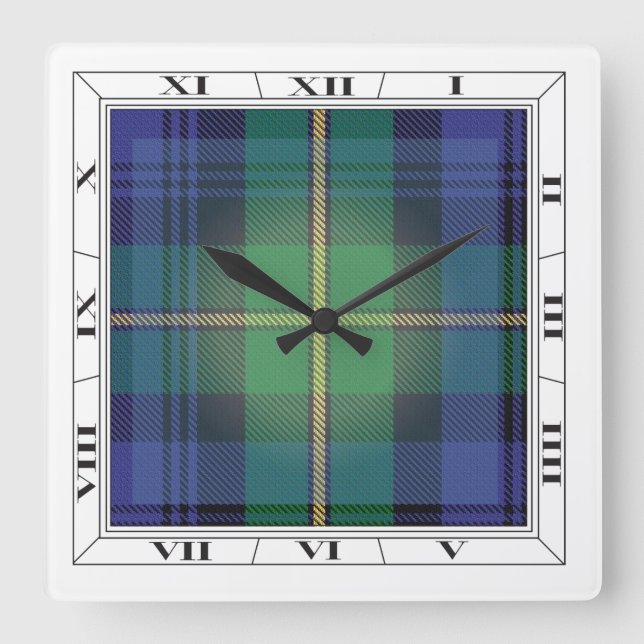 Gordon Klan Tartan Wall Clock Fyrkantig Klocka (Framsida)