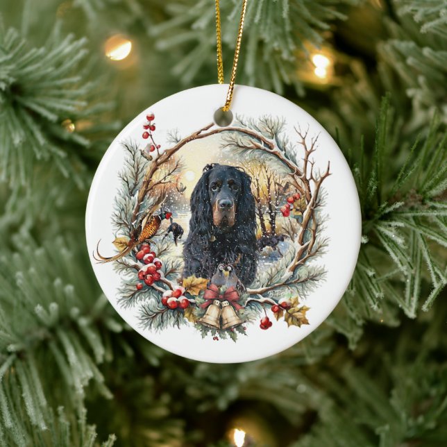 Gordon Setter Christmas Joy – Seasonal Dog Art Julgransprydnad Keramik (Träd)
