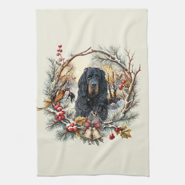 Gordon Setter Christmas Joy – Seasonal Dog Art Kökshandduk (Vertikal)