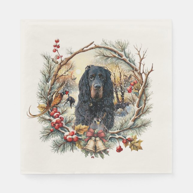 Gordon Setter Christmas Joy – Seasonal Dog Art Pappersservett (Framsidan)