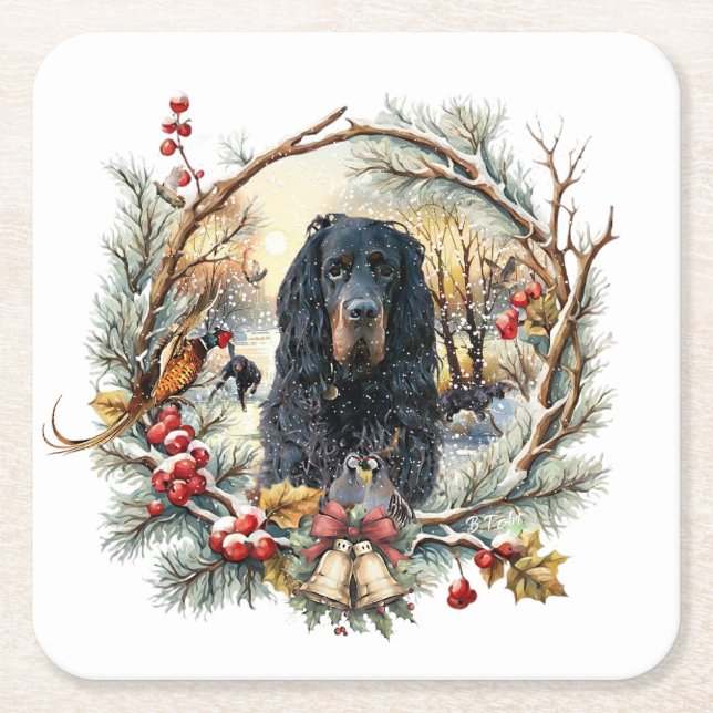Gordon Setter Christmas Joy – Seasonal Dog Art Underlägg Papper Kvadrat (Framsidan)