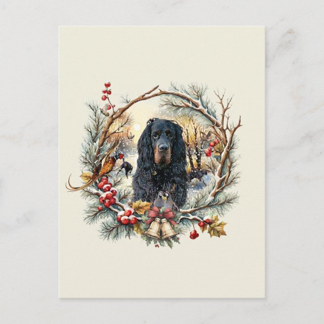 Gordon Setter Christmas Joy – Seasonal Dog Art Vykort (Framsida)