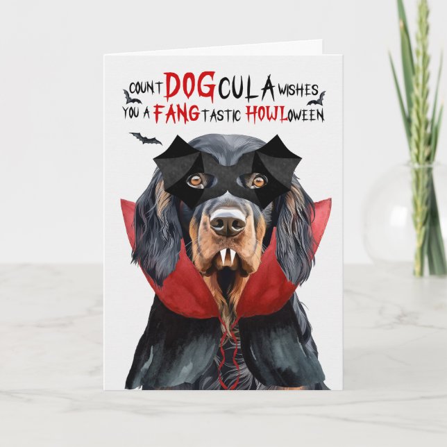 Gordon Setter Hund Funny Count DOGcula Halloween Helgkort (Framsida)