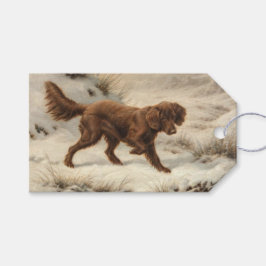 Gordon Setter Hund i en snöig vinterlandskap Presentetikett
