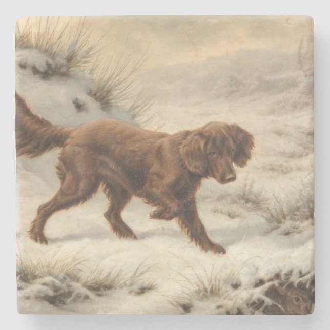 Gordon Setter Hund i ett vinterlandskap Stenunderlägg (Framsidan)