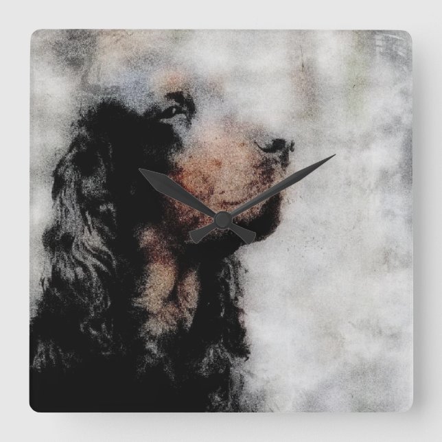 Gordon Setter Huvud Grunge Fyrkantig Klocka (Framsida)