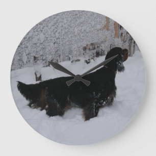 Gordon Setter i en snöstorm-rand-lås Stor Klocka