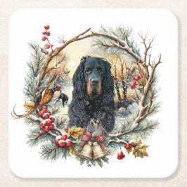 Gordon Setter Julglädje – Säsongsbetonad hundkonst Underlägg Papper Kvadrat
