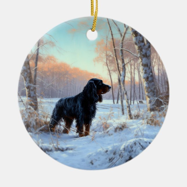 Gordon Setter Låt det snöa jul Julgransprydnad Keramik (Framsidan)