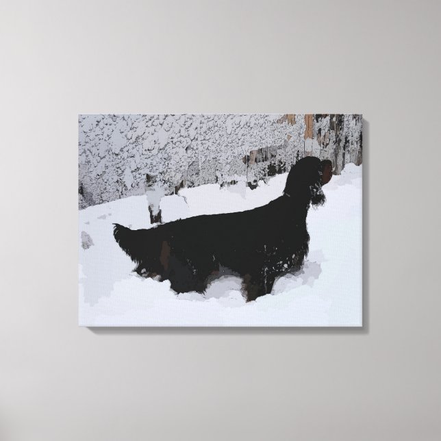Gordon Setter målade i Snowstorm Wrapped Canvas (Framsida)