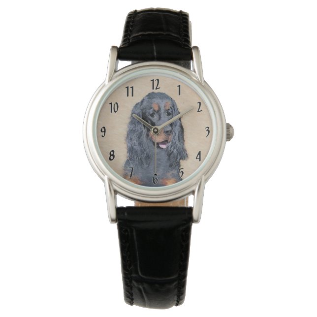 Gordon Setter-målning - Söt Original Hundkonst Armbandsur (Framsida)