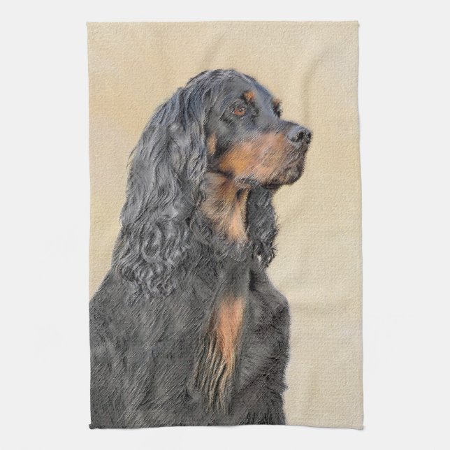 Gordon Setter-målning - Söt Original Hundkonst Kökshandduk (Vertikal)