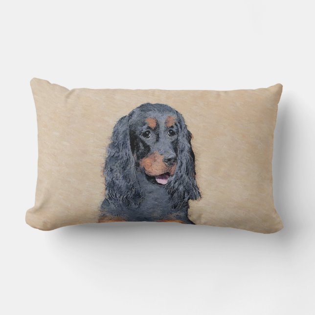 Gordon Setter-målning - Söt Original Hundkonst Lumbarkudde (Framsida)
