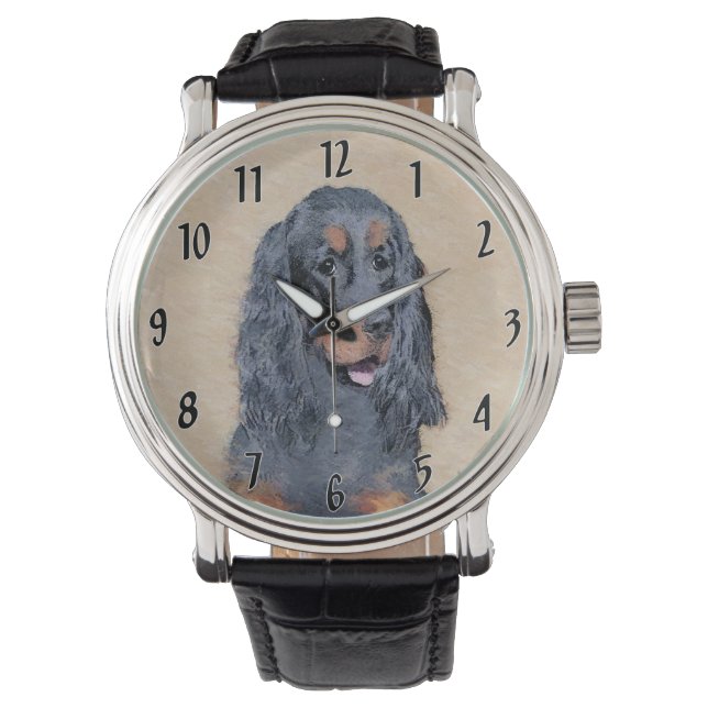 Gordon Setter-målning - Söt originell hundkonst Armbandsur (Framsida)