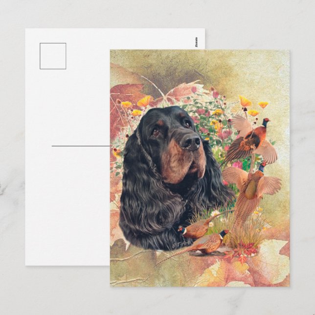 Gordon setter med fasaner, Art Helg Vykort (Fram/baksida)