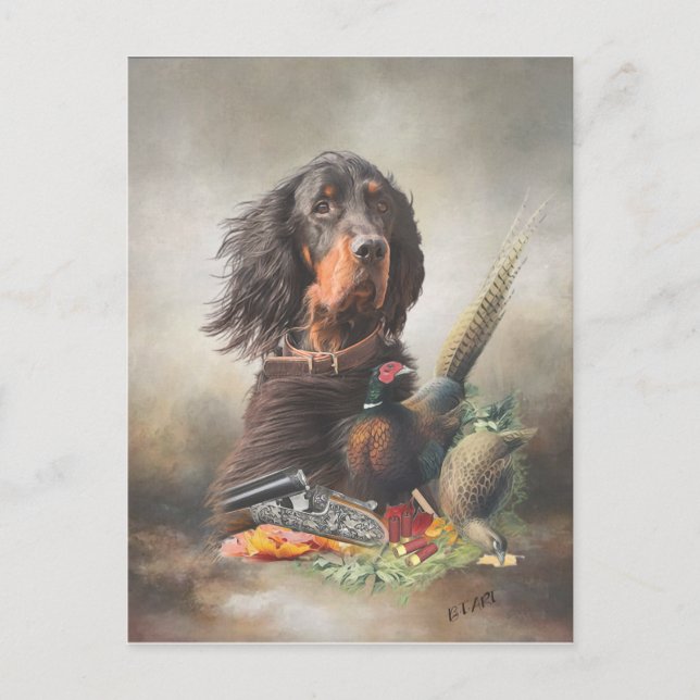Gordon setter med fasaner, Art Helg Vykort (Framsida)