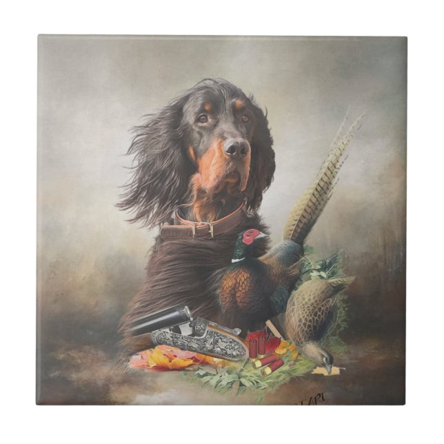 Gordon setter med fasaner, Art Kakelplatta (Framsidan)