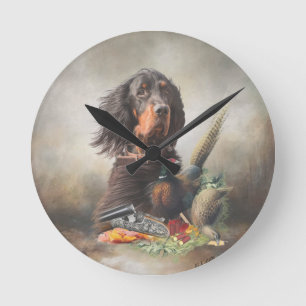 Gordon setter med fasaner, Art Rund Klocka