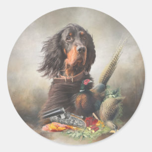 Gordon setter med fasaner, Art Runt Klistermärke