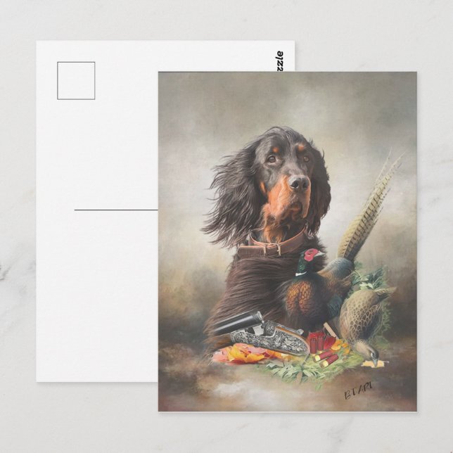 Gordon setter med fasaner, Art Vykort (Fram/baksida)
