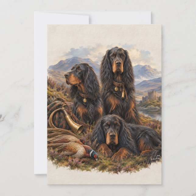 Gordon setter med fasaner, konst      inbjudningar (Framsida)