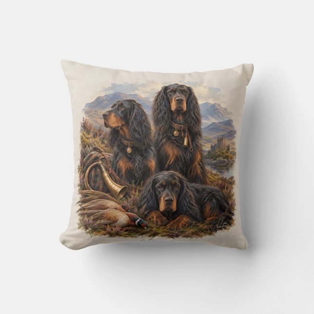 Gordon setter med fasaner, konst      kudde (Framsida)