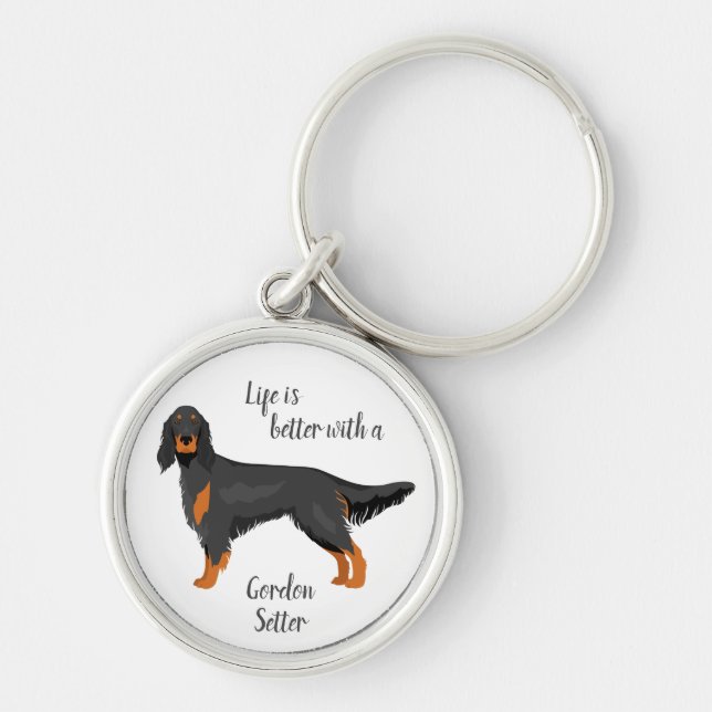 Gordon Setter-nyckelkedja. Personliger för hund Rund Silverfärgad Nyckelring (Framsidan)