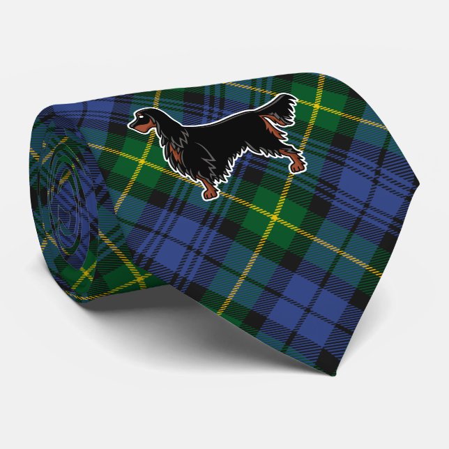 Gordon Setter över Gordon Tartan Neck Tie Slips (Rullad)