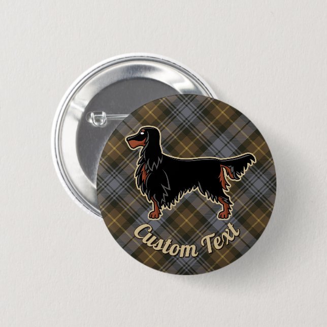 Gordon Setter över Weasted Gordon Tartan Button Knapp (Framsida & baksida)