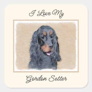 Gordon Setter Painting - Cute Original Hund Art Fyrkantigt Klistermärke