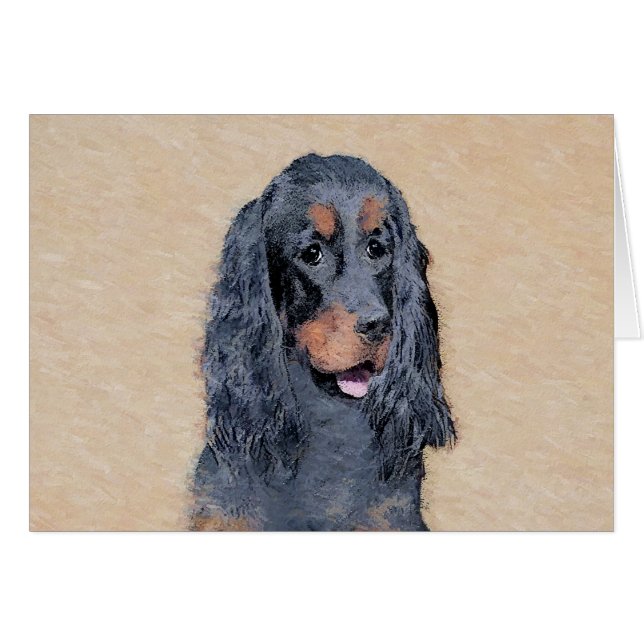 Gordon Setter Painting - Cute Original Hund Art Hälsningskort (Framsidan Horizontal)