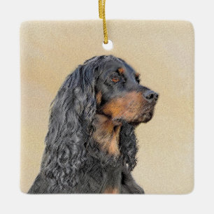 Gordon Setter Painting - Cute Original Hund Art Julgransprydnad Keramik