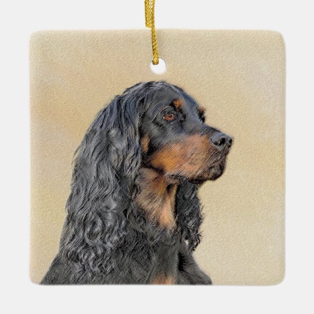 Gordon Setter Painting - Cute Original Hund Art Julgransprydnad Keramik (Framsida)