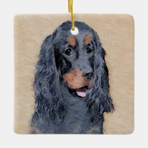 Gordon Setter Painting - Cute Original Hund Art Julgransprydnad Keramik