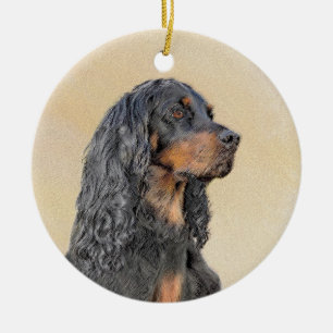 Gordon Setter Painting - Cute Original Hund Art Julgransprydnad Keramik