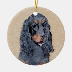Gordon Setter Painting - Cute Original Hund Art Julgransprydnad Keramik