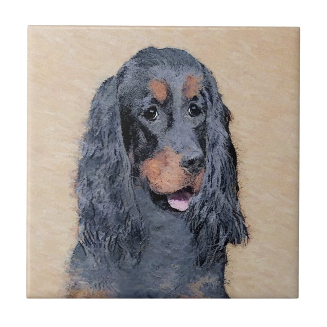 Gordon Setter Painting - Cute Original Hund Art Kakelplatta (Framsidan)
