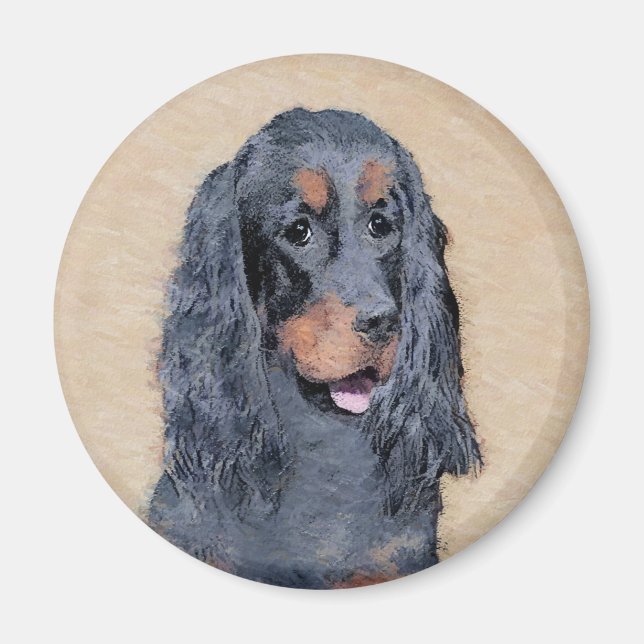 Gordon Setter Painting - Cute Original Hund Art Magnet (Framsidan)