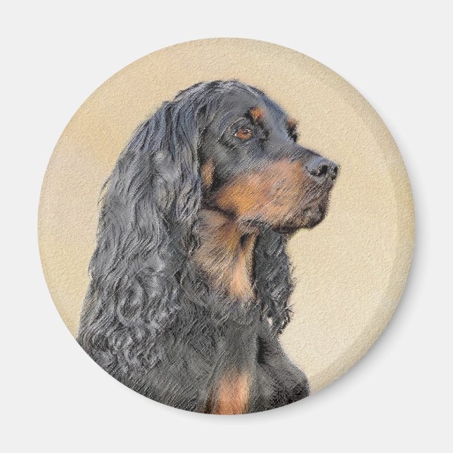 Gordon Setter Painting - Cute Original Hund Art Magnet (Framsidan)