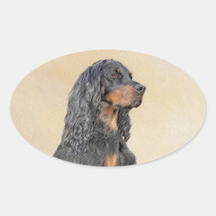 Gordon Setter Painting - Cute Original Hund Art Ovalt Klistermärke