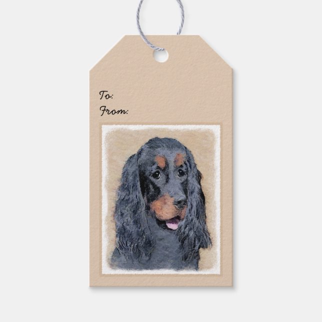 Gordon Setter Painting - Cute Original Hund Art Presentetikett (Framsidan)