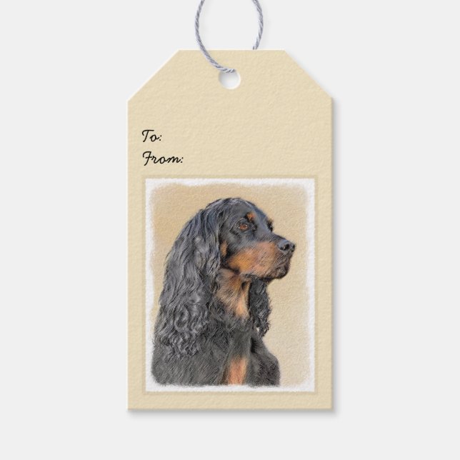Gordon Setter Painting - Cute Original Hund Art Presentetikett (Framsidan)