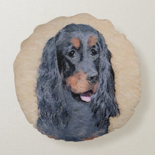 Gordon Setter Painting - Cute Original Hund Art Rund Kudde