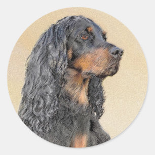 Gordon Setter Painting - Cute Original Hund Art Runt Klistermärke