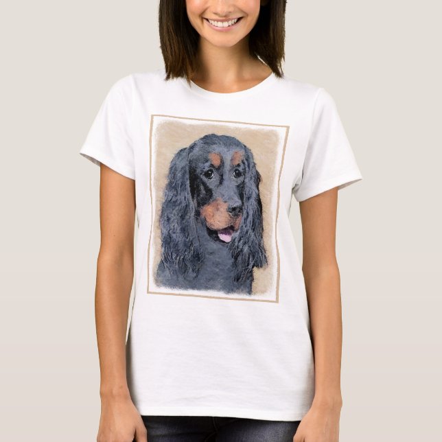 Gordon Setter Painting - Cute Original Hund Art T Shirt (Framsida)